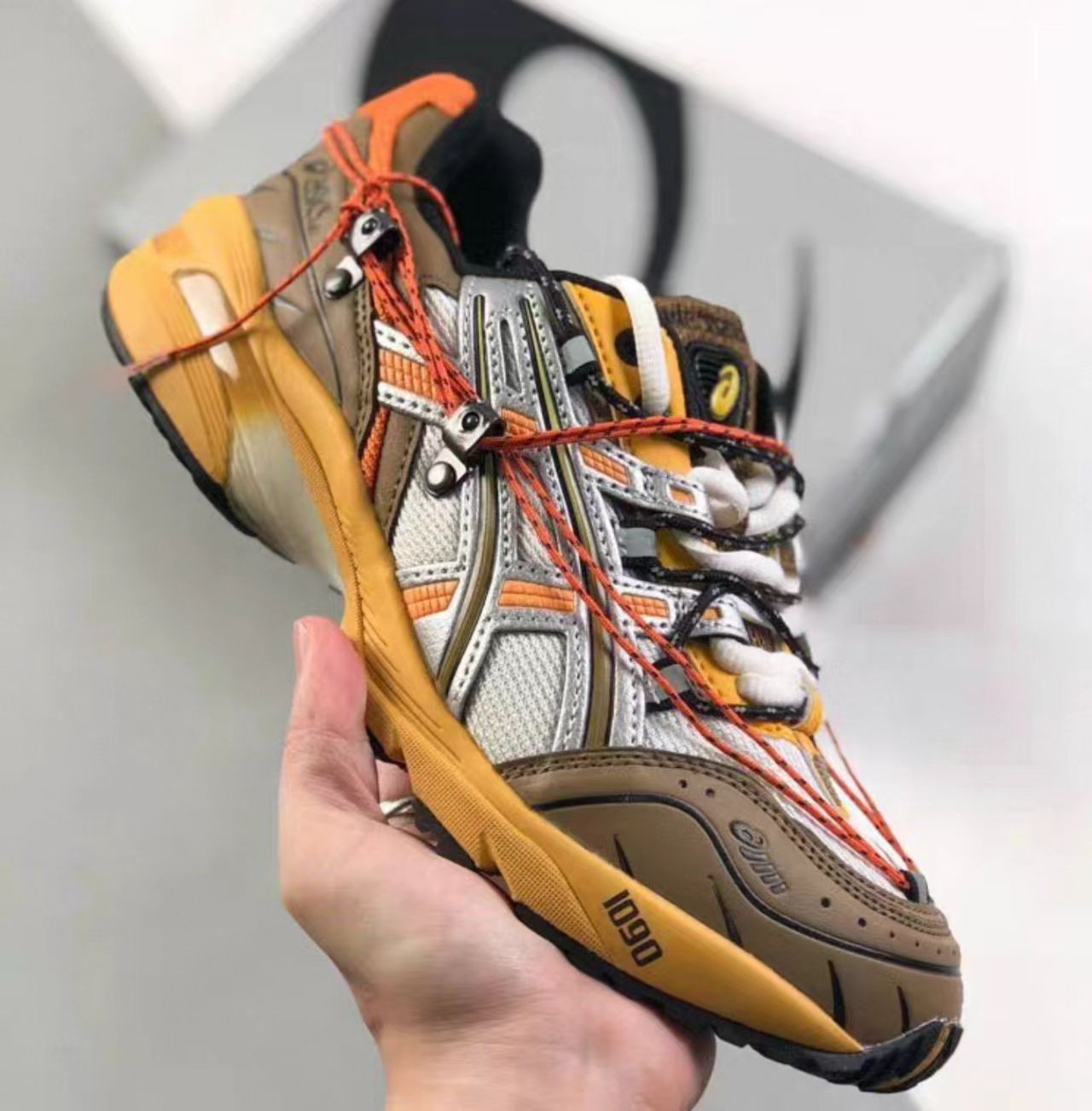 ASICS Gel-1090 Brown Silver Orange Yellow Multi Laces