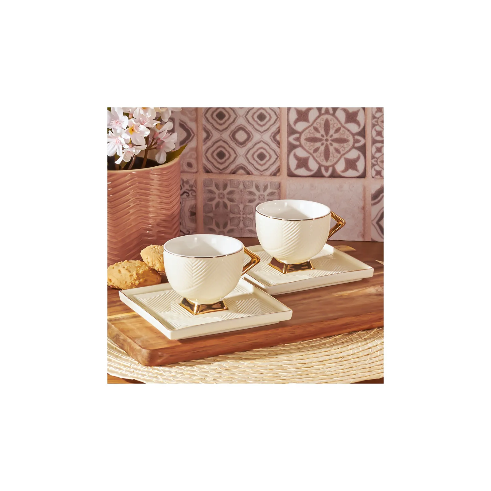 Coffret de tasses à café Karaca Art Deco pour 2 personnes, couleur crème, 90 ml