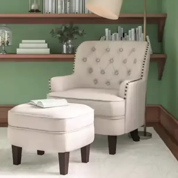 Tufted Wingback Chair & Ottoman