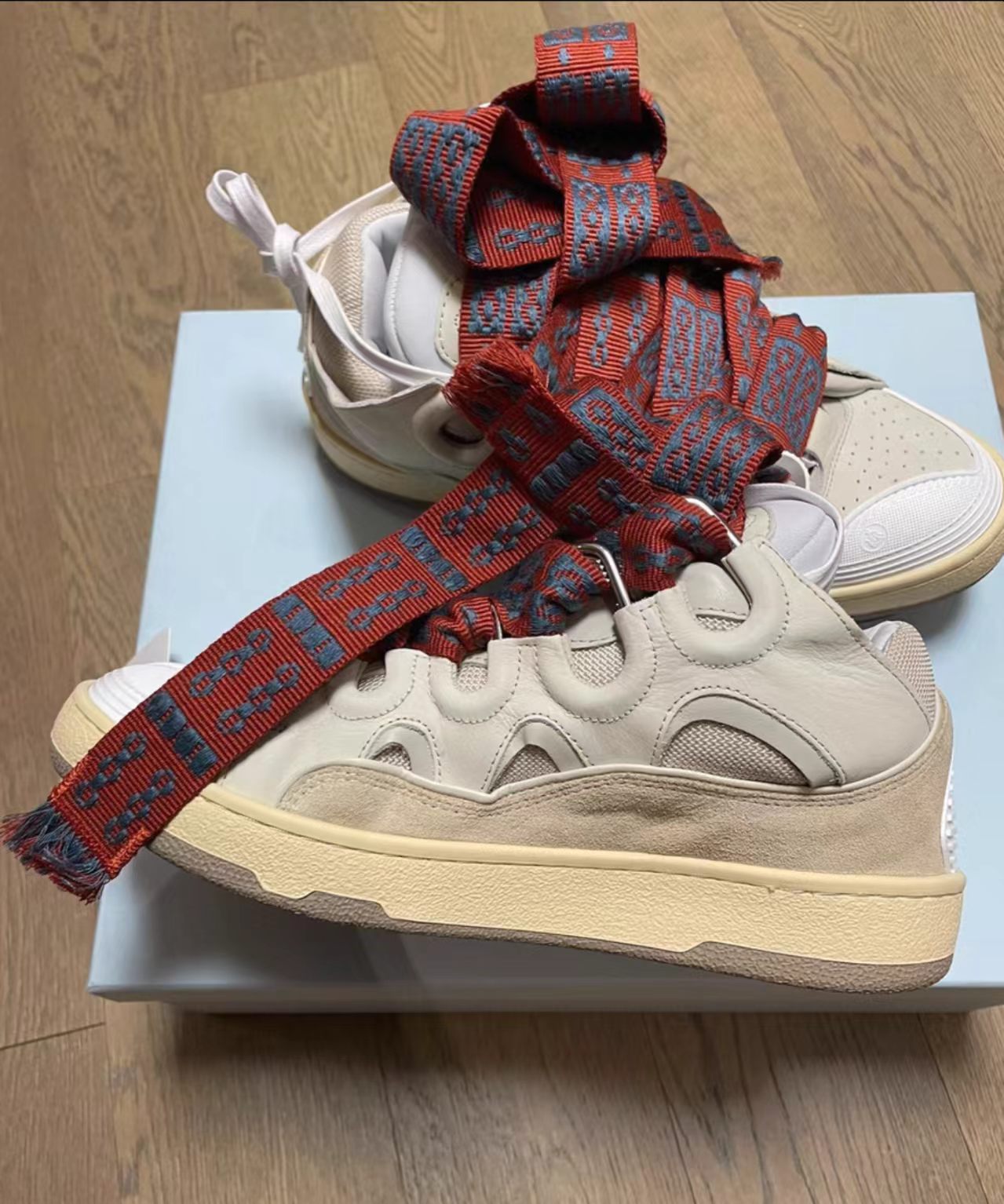 Lanvin Curb Sneakers "Beige / Off-White Monogram Laces"