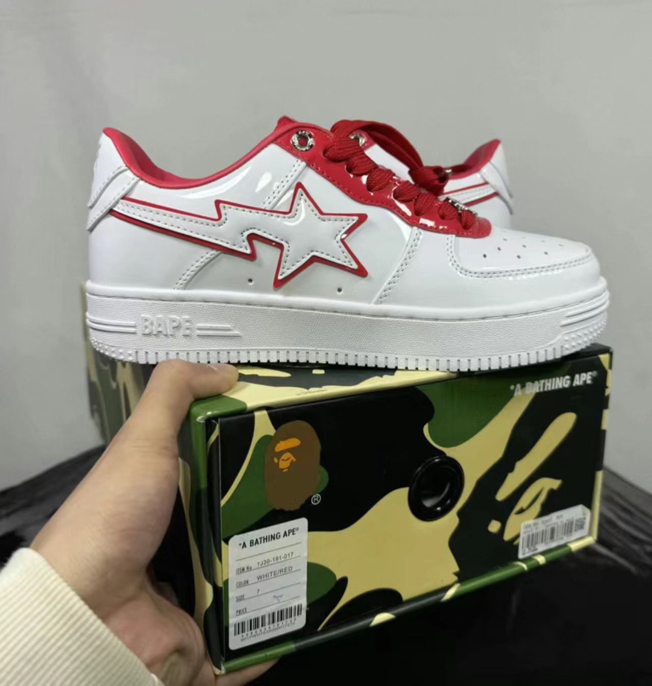 A Bathing Ape Bape Sta Low White Red Outline Leather