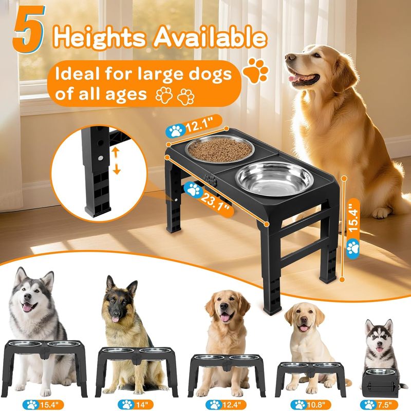 Elevated Dog Bowls for Large Dogs 5 Adjustable Heights 7.5