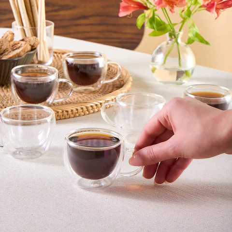 Ensemble de 6 tasses à café turques en verre à double paroi Karaca Olivia, 80 ml, transparent