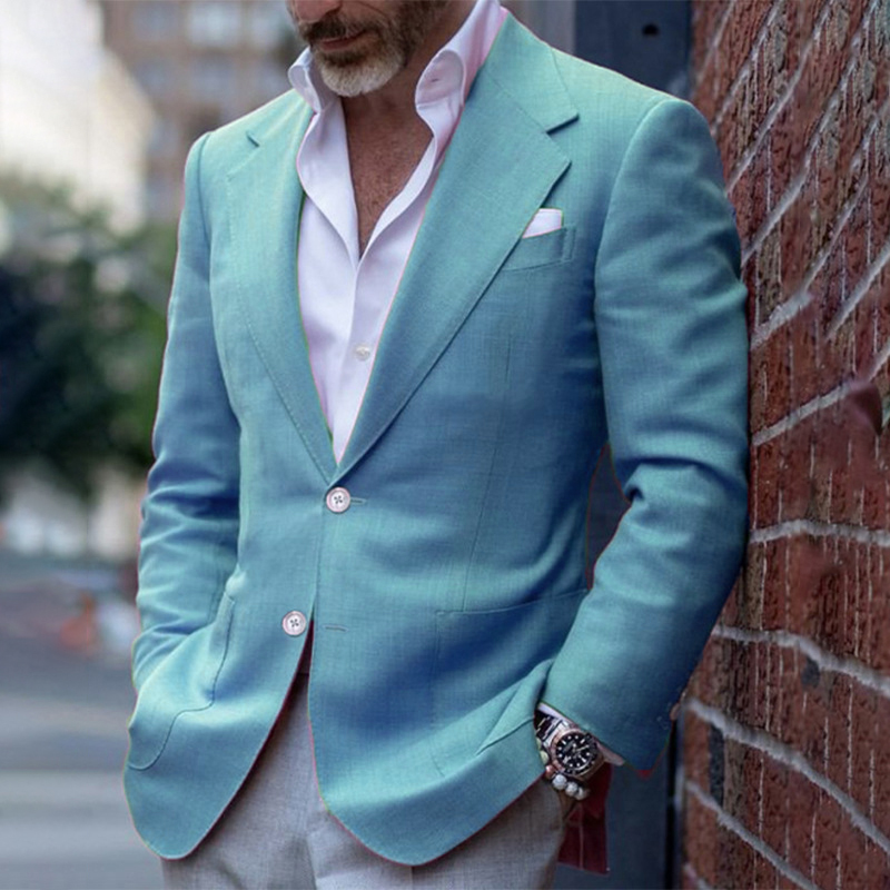 Men's Casual Plain Pocket Two Button Lapel Collar Blazer