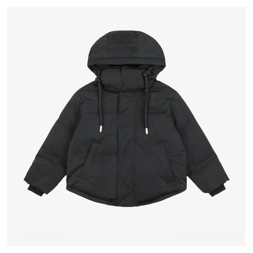 Ami Paris Heart Logo Oversized Short Puffer Jacket (Grey/Black)