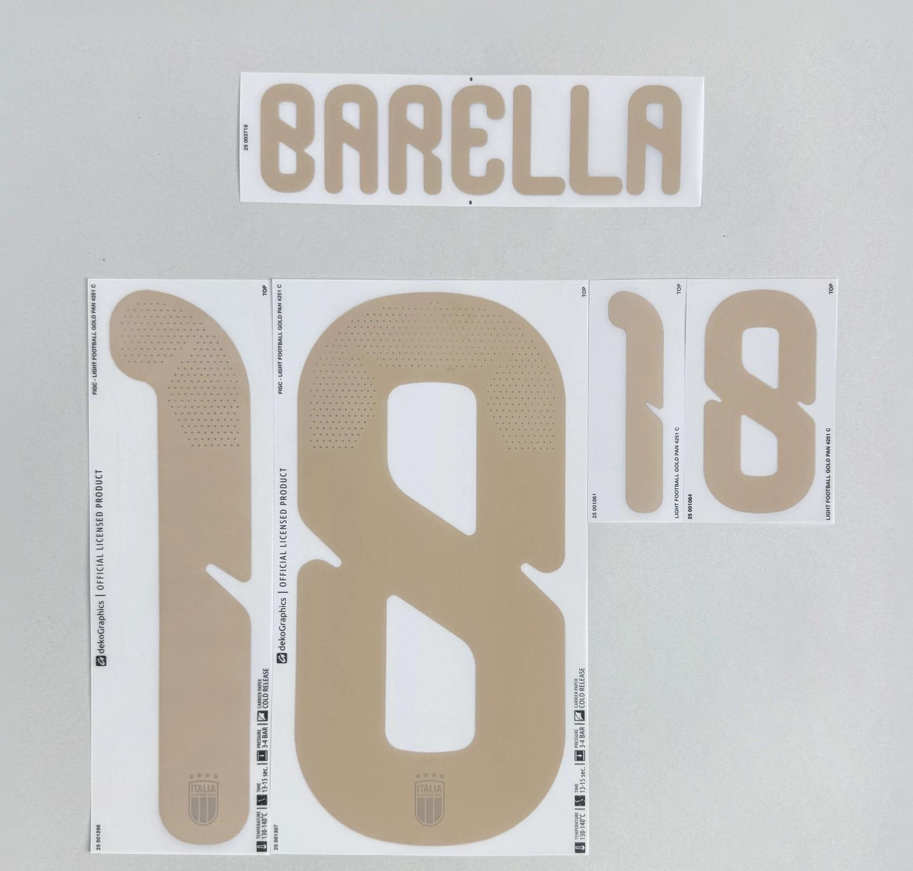BARELLA #18 Italy 2026 World Cup Home Football Soccer Name & Number Set