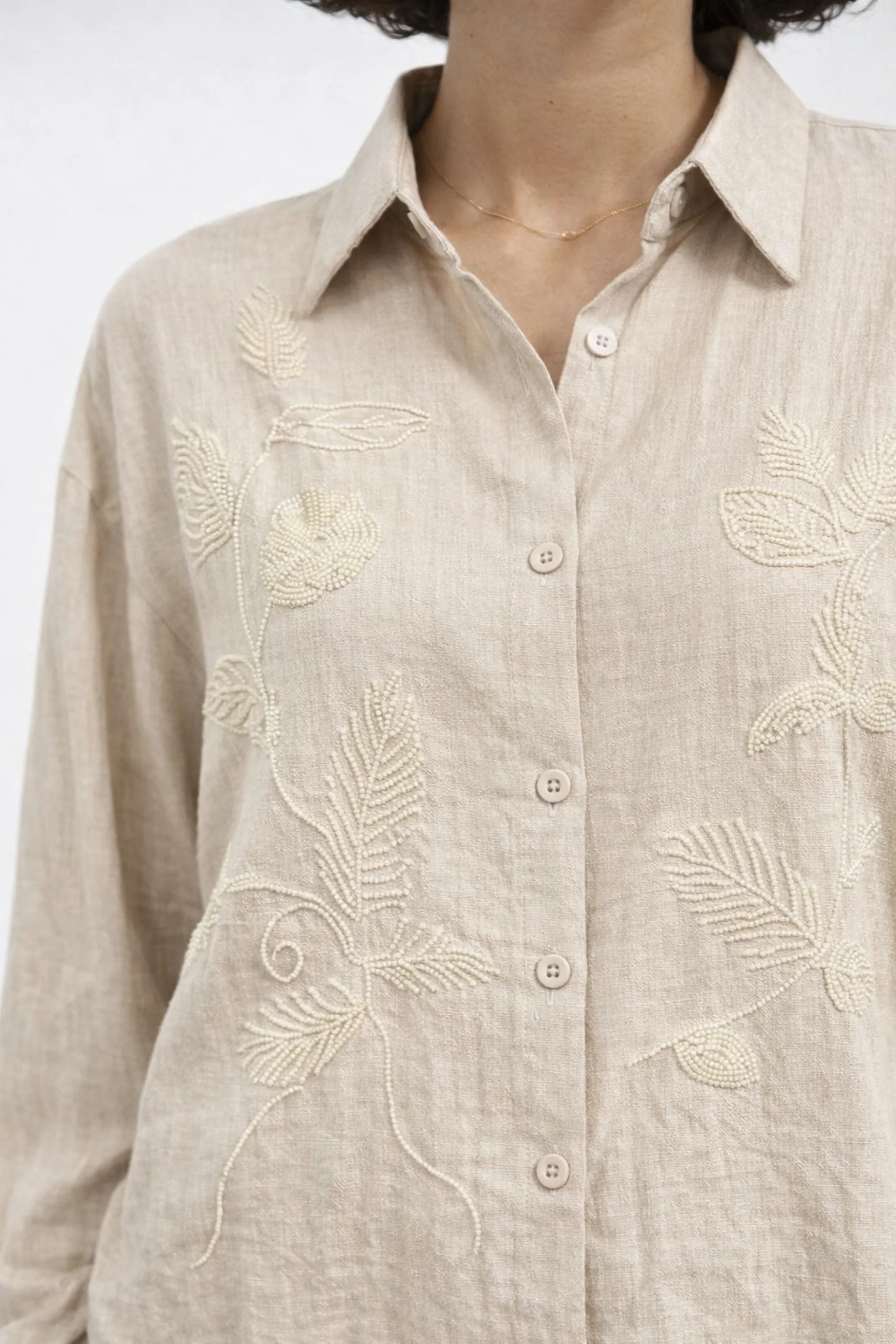 Beige Petal Embroidered  co-ord set
