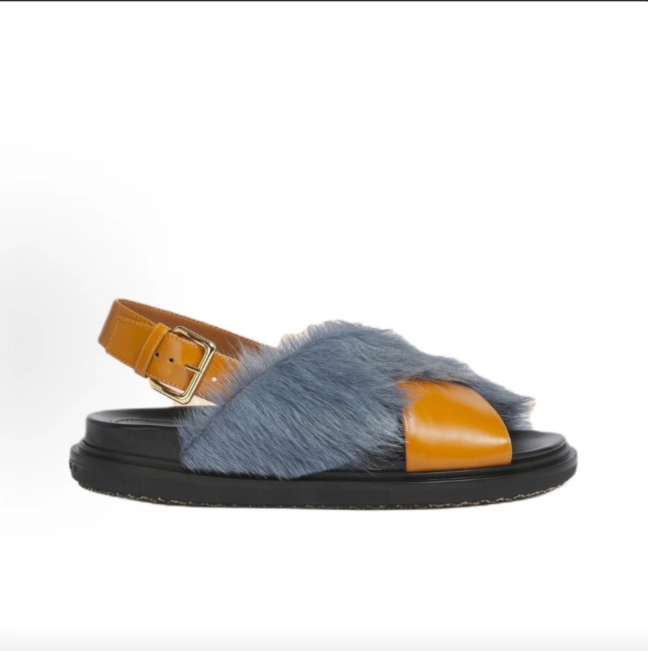 Marni Grey Haircalf Leather Slingback Platform Sandals