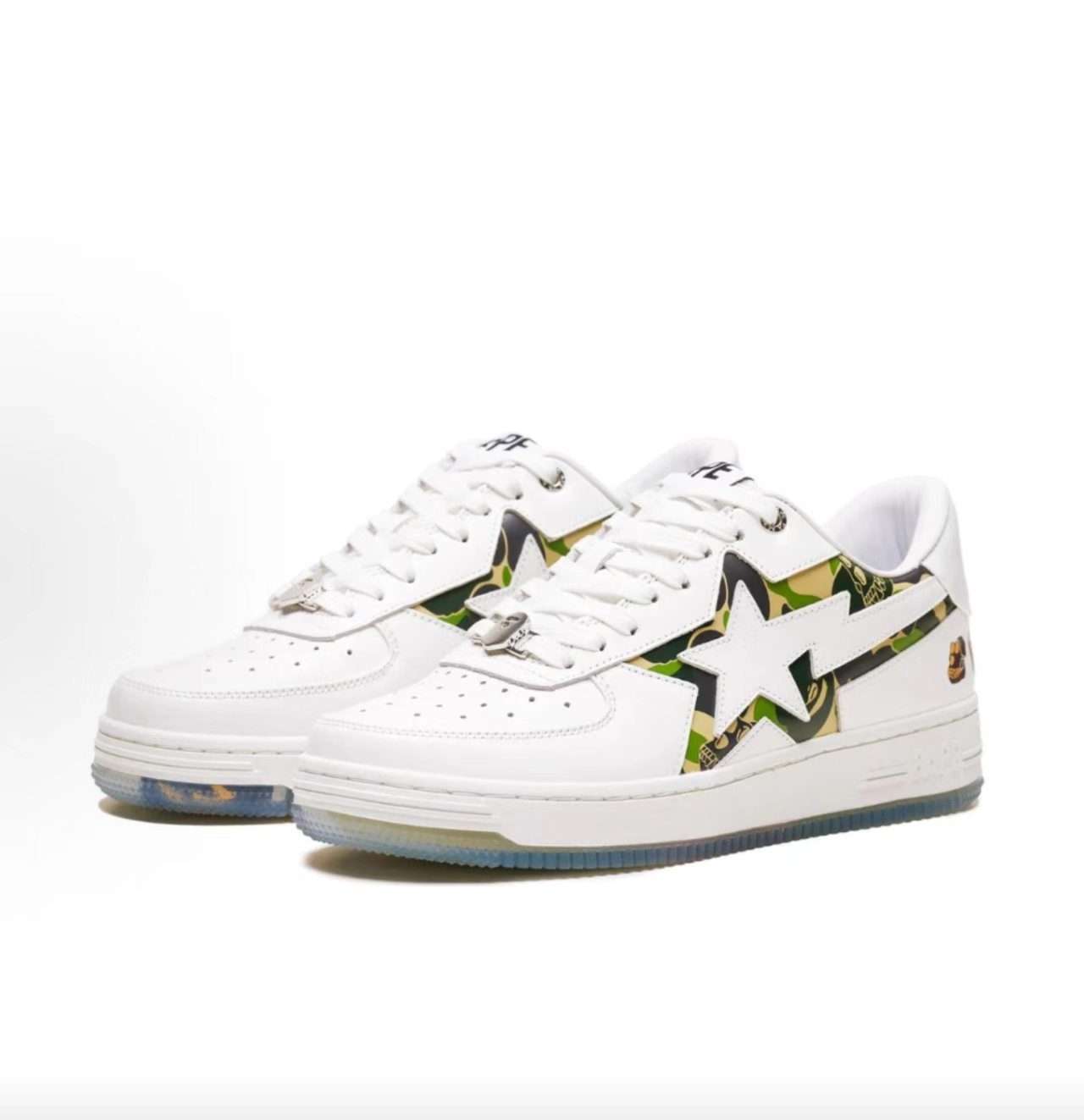 A Bathing Ape Bape Sta Low White ABC Camo Leather