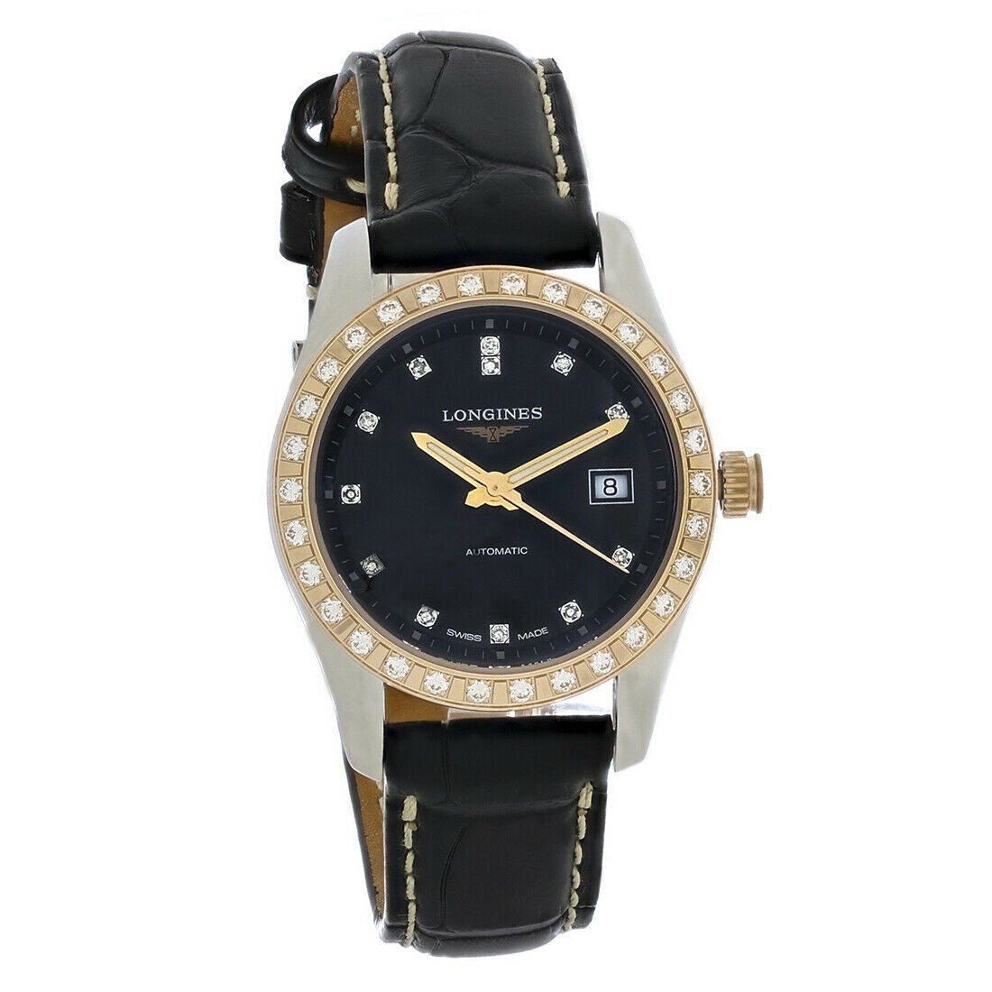 [2026 Mirror Grade]Longines Women's L2.285.5.57.3 Conquest  Black Leather Watch