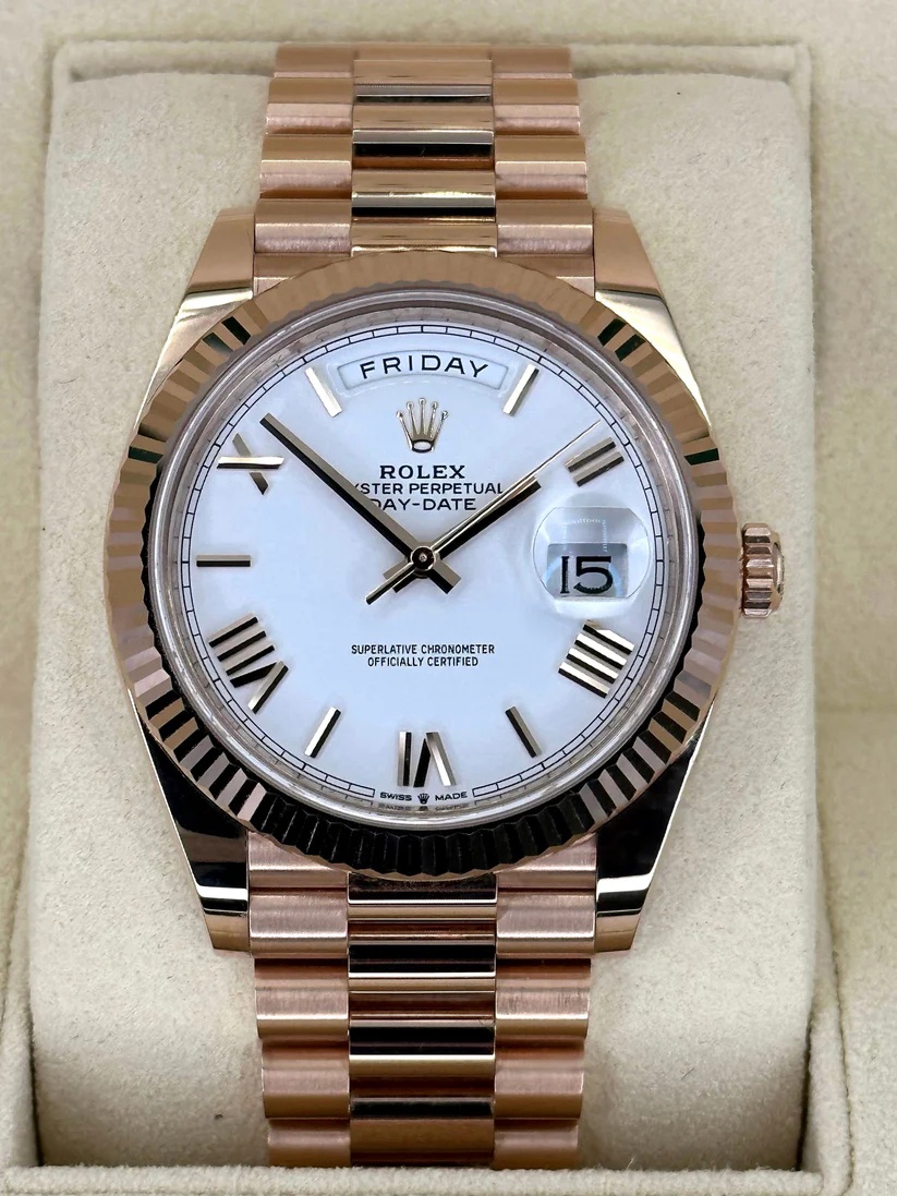 [2026 Mirror Grade]RLX Day-Date President 40mm Everose Gold White Roman Dial - 228235