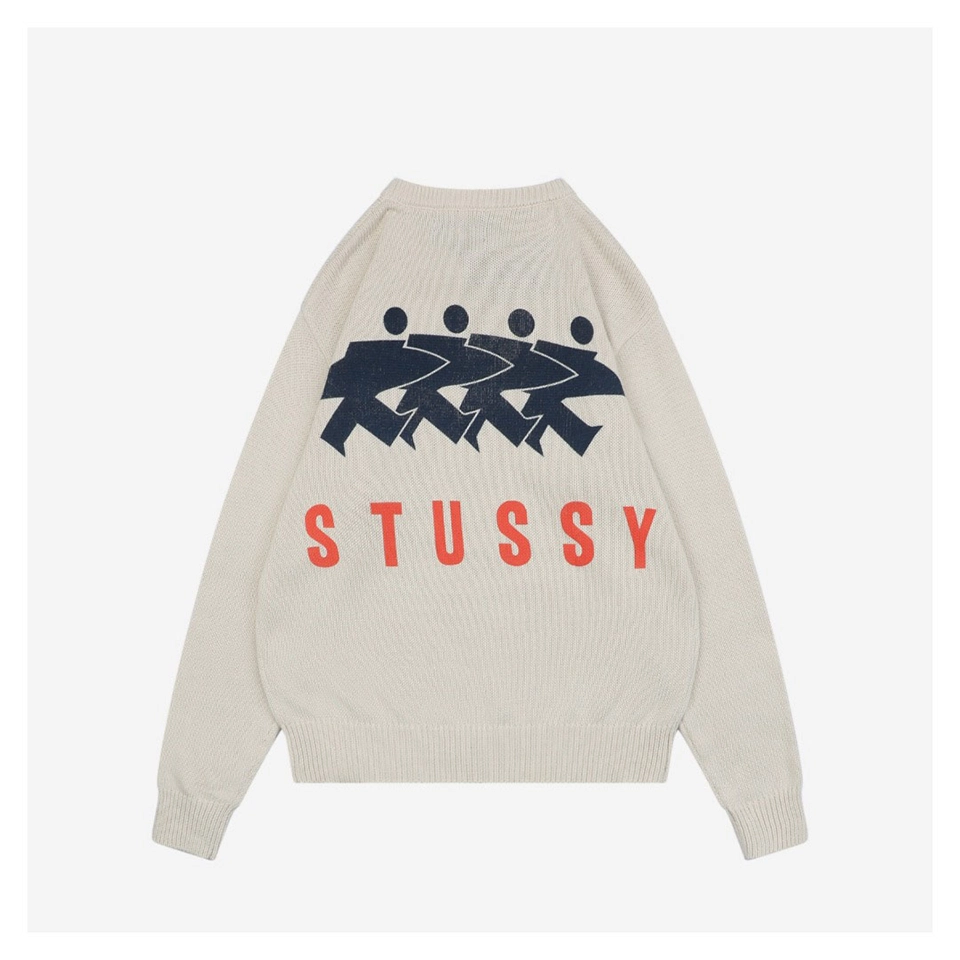 Stussy Surfer Graphic Knit Sweater (Dark Grey/Beige)