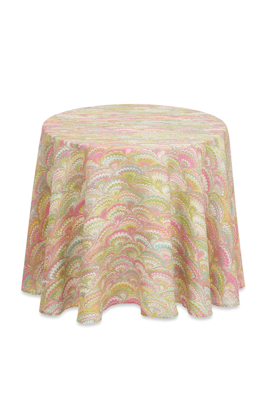 Round Linen Tablecloth – Elegant Fan Pattern (65″)