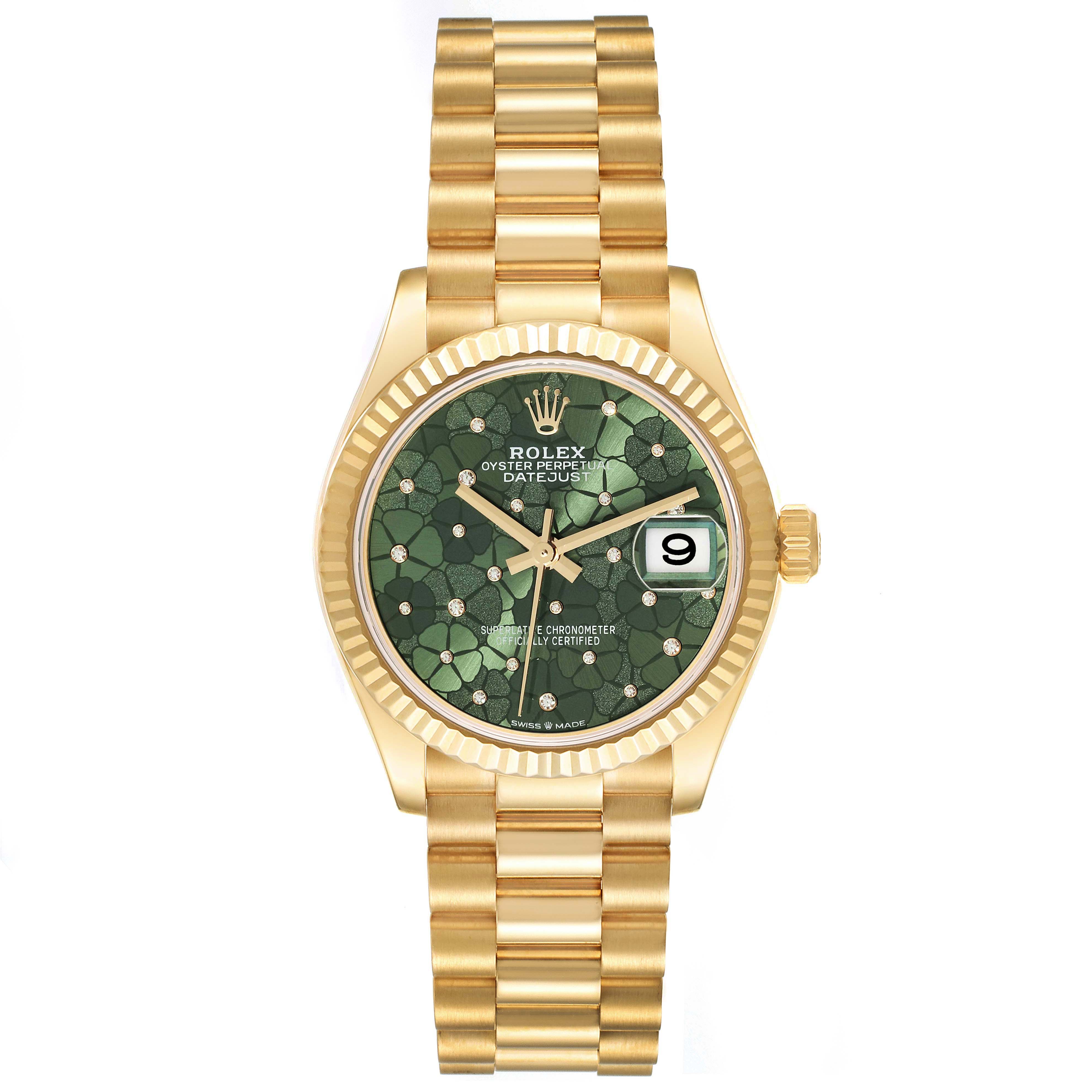 [2026 Mirror Grade]RLX Datejust m278278-0046 Olive Green Floral Motif 31mm President Bracelet Watch