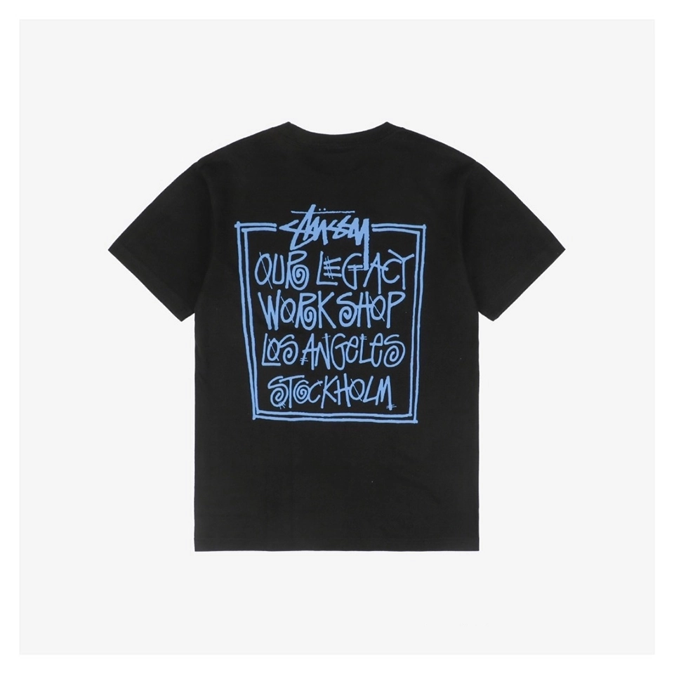 Stussy Yin-Yang Graffiti Blue Letter Print T-Shirt