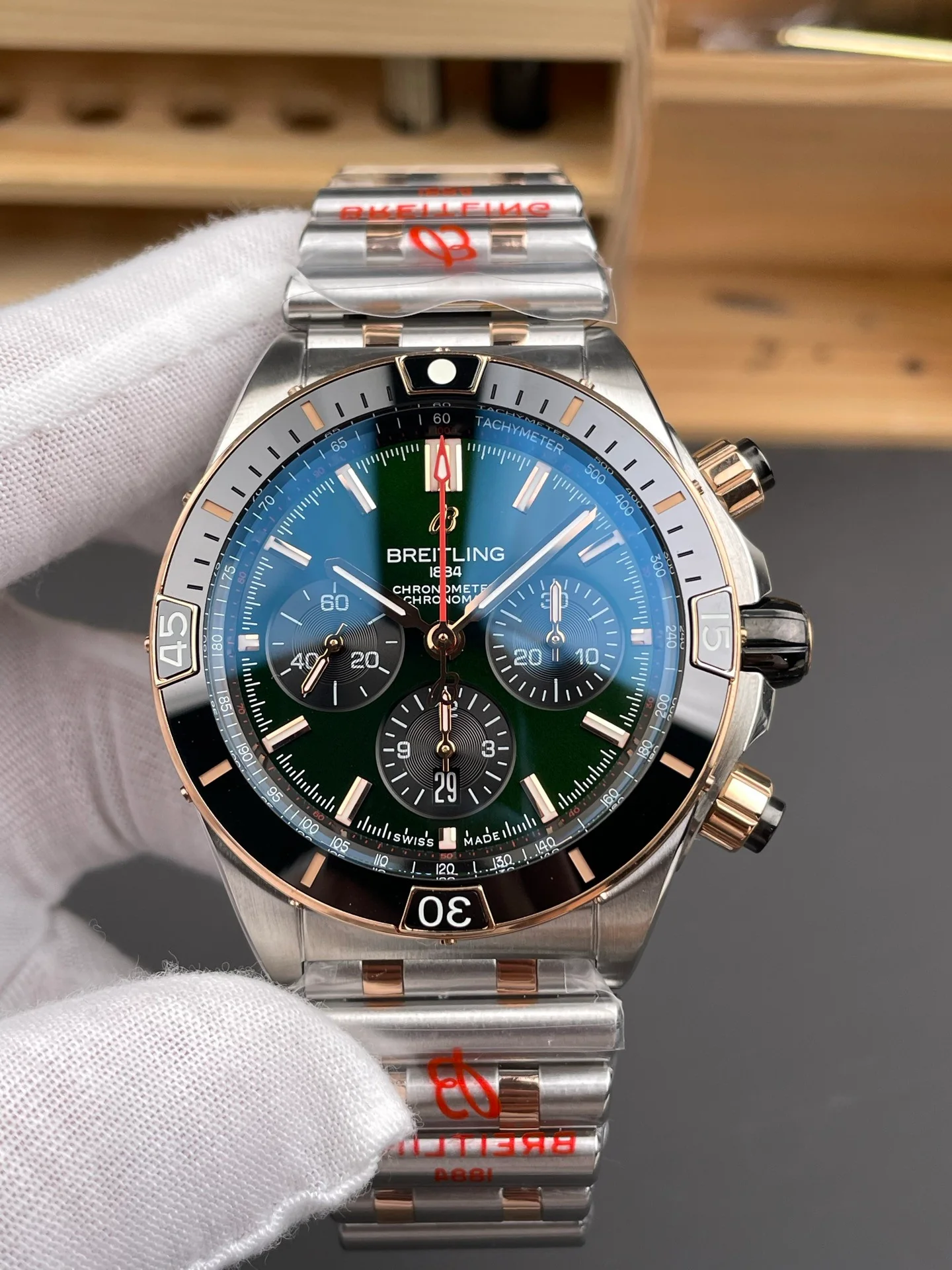 Chronomat B01 Two-tone Rose Gold Green Dial