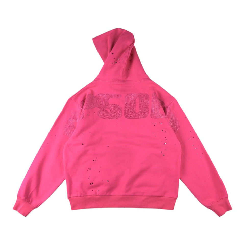 Sp5der Pink Rhinestone Web Hoodie