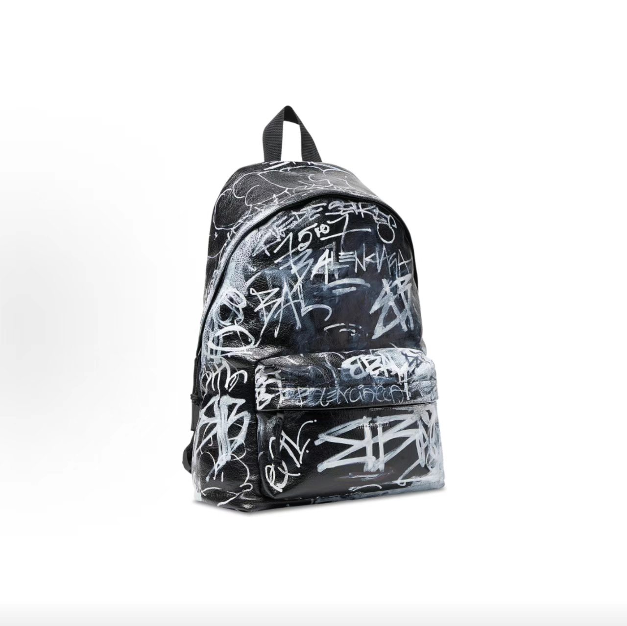 Balenciaga Explorer Graffiti Crinkled Leather Backpack Black White