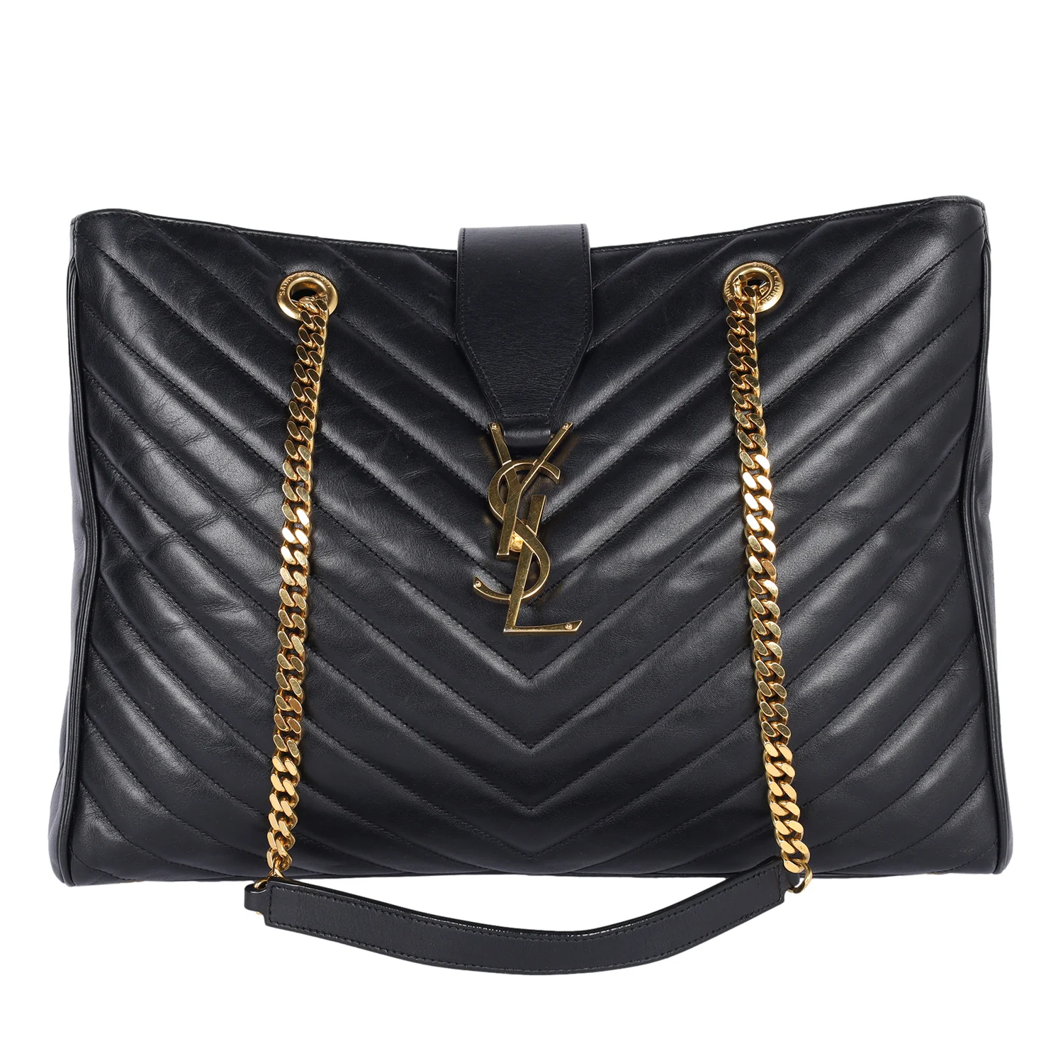 Lambskin Matelasse Chevron Monogram Shopping Bag Black