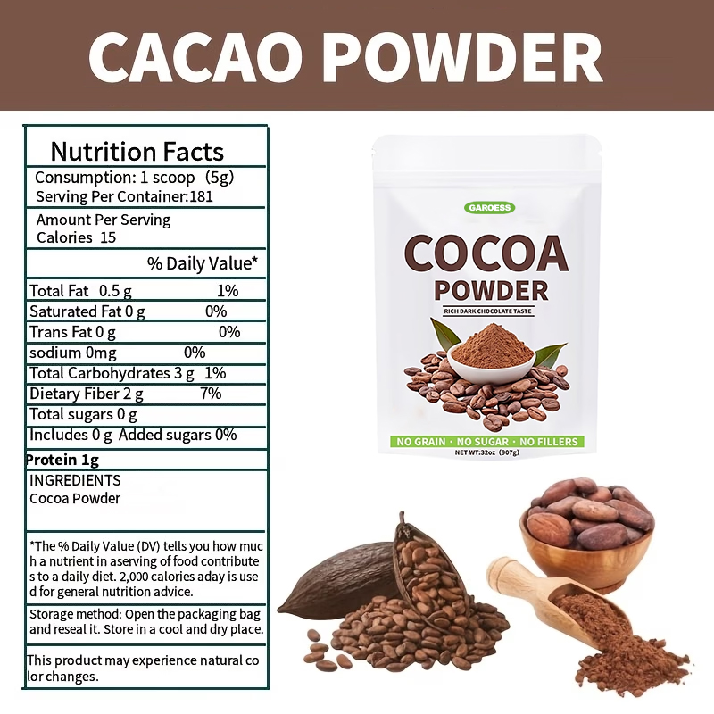 Organic Cacao Powder, 2lb - Unsweetened Cocoa Powder with Rich Dark Chocolate Flavor, Perfect for Baking, Coffee, Instant Drinks &Smoothies-Intensely Rich Flavor Cacao