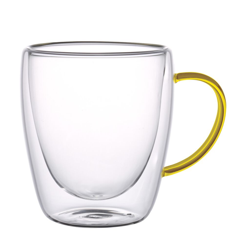 MG HOME Szklanki termiczne MG Home Renza, 2 sztuki, 300 ml, z żółtym uchem