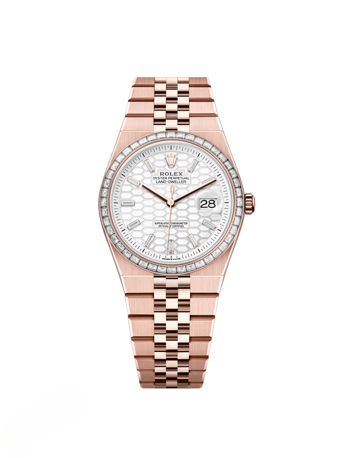[2026 Mirror Grade]RLX Land-Dweller 127285TBR-0002 White Honeycomb Dial Diamond Everose Jubilee Bracelet 36mm
