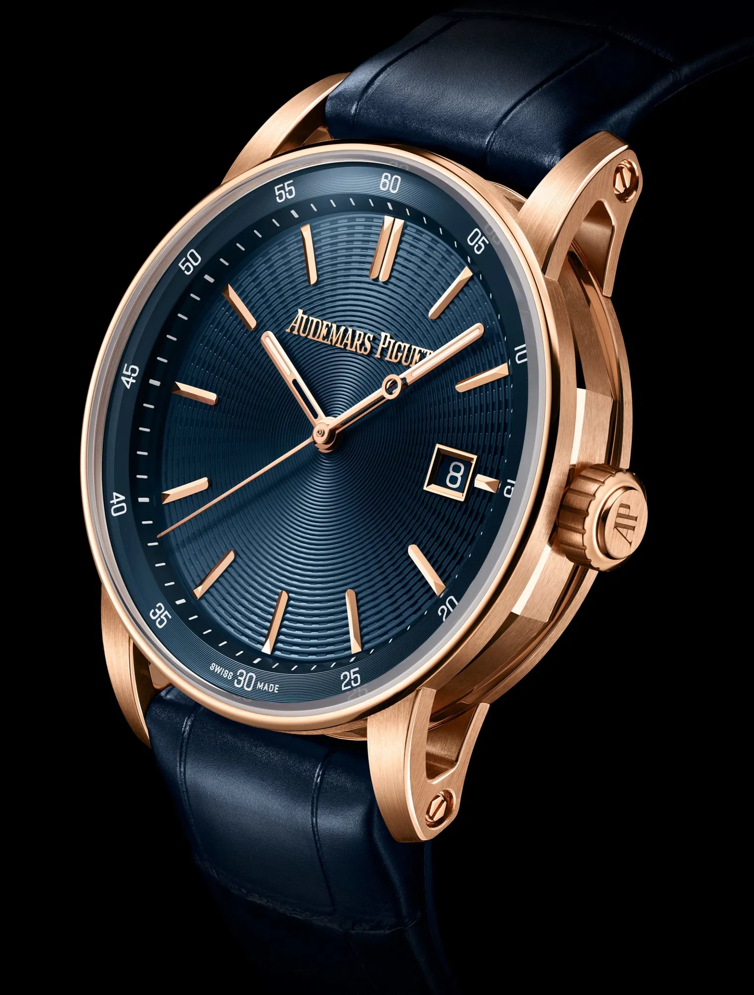[2026 Mirror Grade]Audemars Piguet Code 11.59 Selfwinding 38mm Pink Rose Gold Blue Dial Leather Strap - 77410OR.OO.A342CR.01