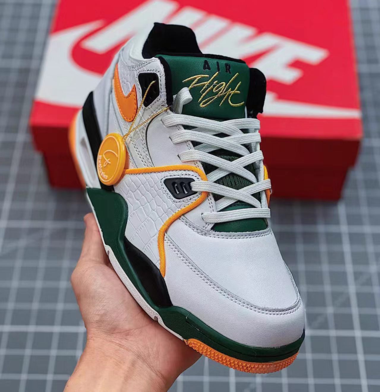 Nike Air Flight 89 White Forest Green Yellow Ochre Black