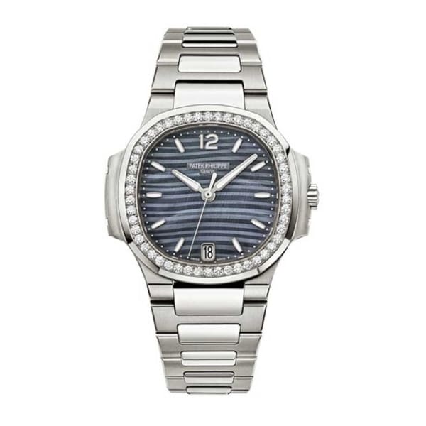 [2026 Mirror Grade]Patek Philippe Nautilus Blue Tinted Mother Of Pearl Dial Automatic Ladies Diamond Watch 7018/1A-010