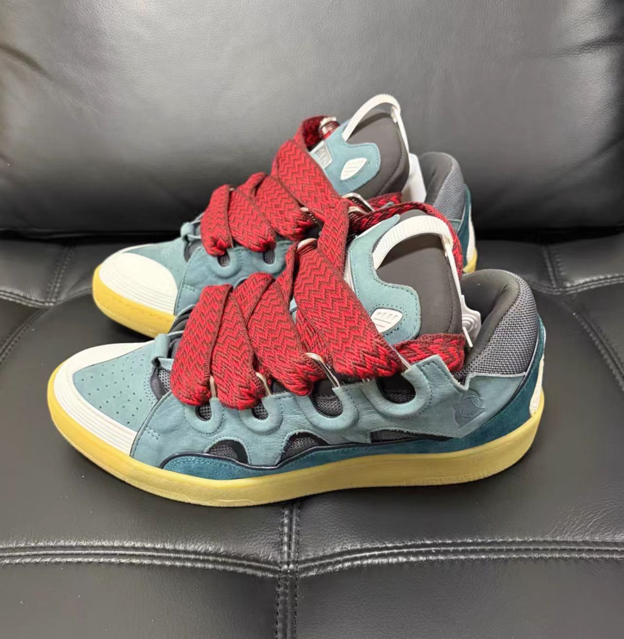 Lanvin Curb Sneakers "Teal / Dark Green / Red"