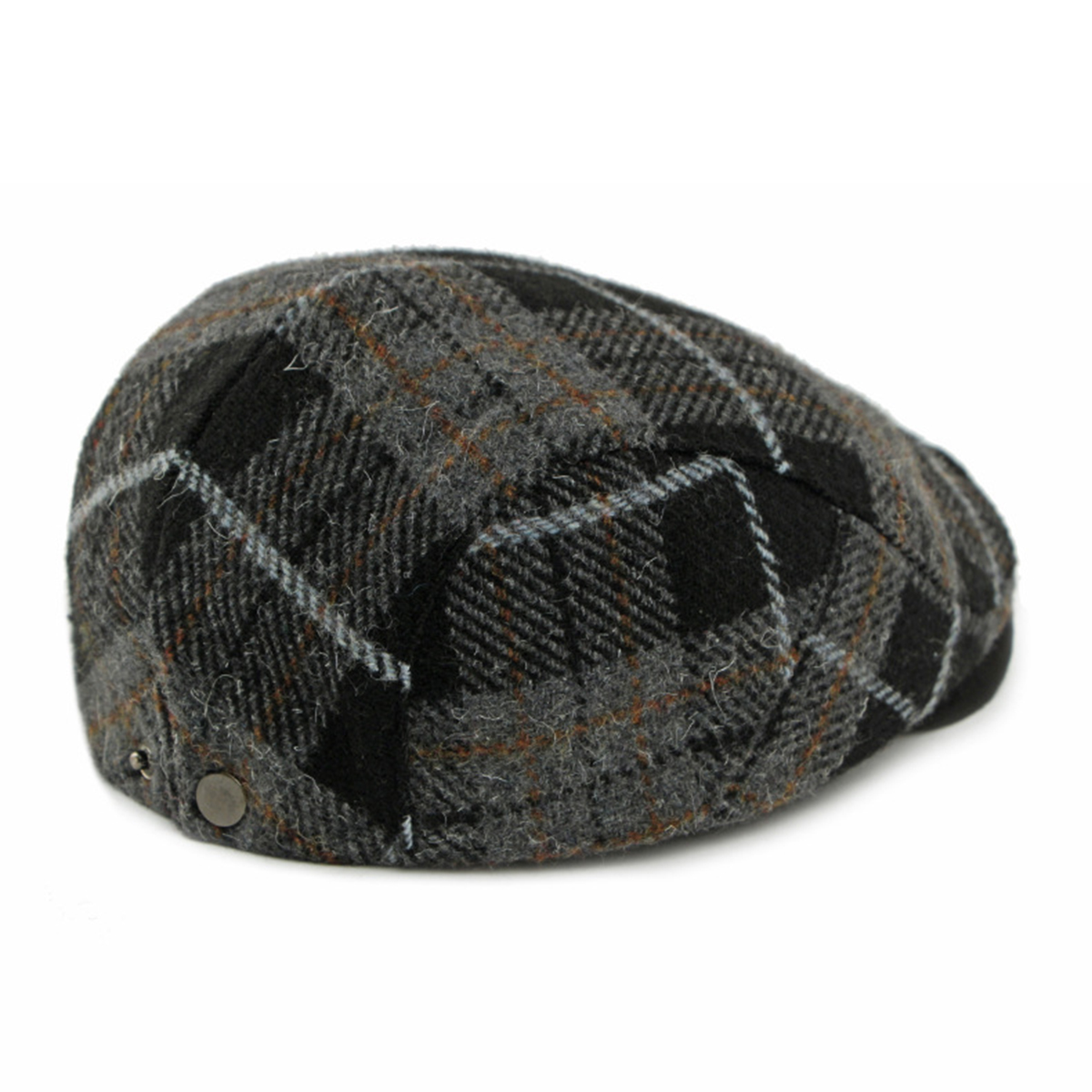Men's Retro Black Adjustable Wool Blend Plaid Flat Cap
