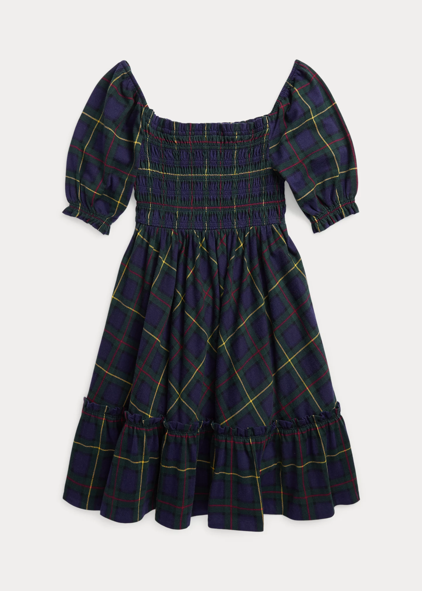 Plaid Smocked Cotton Jersey Dress