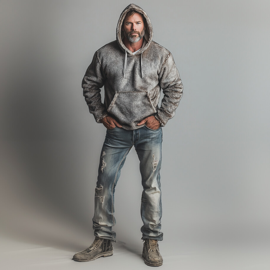 Men's Casual Drawstring Long Sleeve Pocket Plush Hoodie