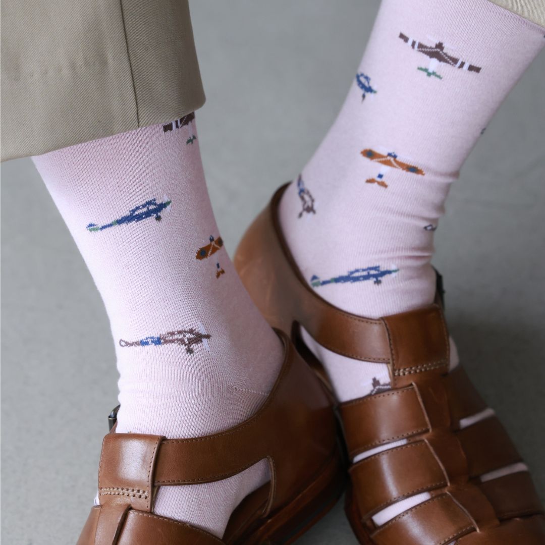 062140541 Airplane Pattern Crew Socks L