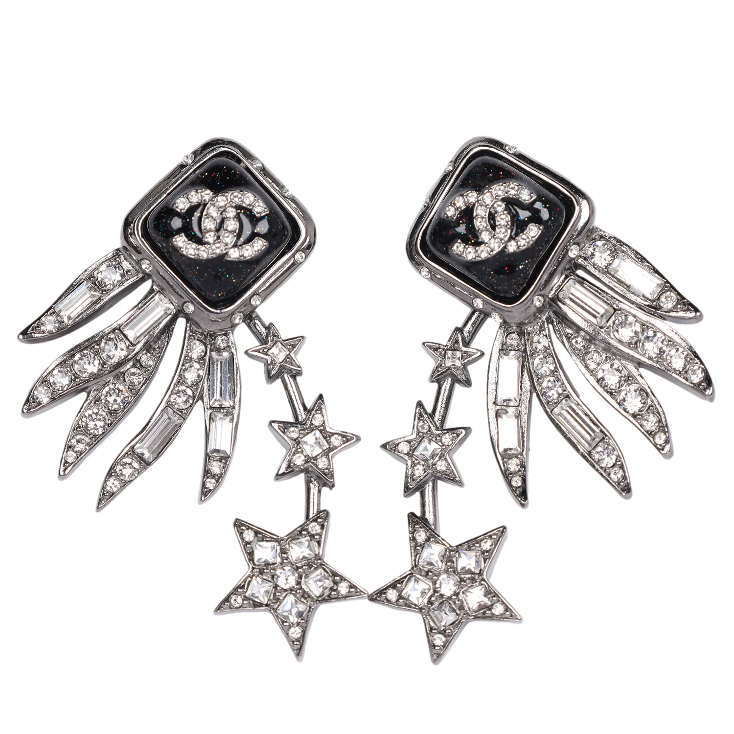 Logo Silver Rhinestone Star Pierced Earrings