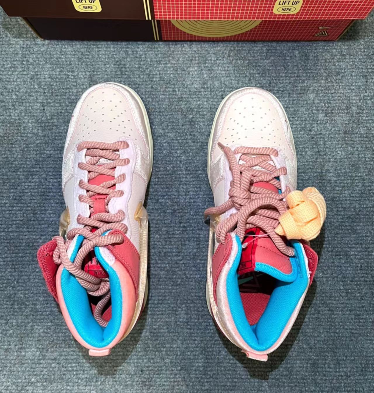 Nike Dunk Mid Gradient Pink Suede Translucent Swoosh Cyan Inner Lining Gum Outsole
