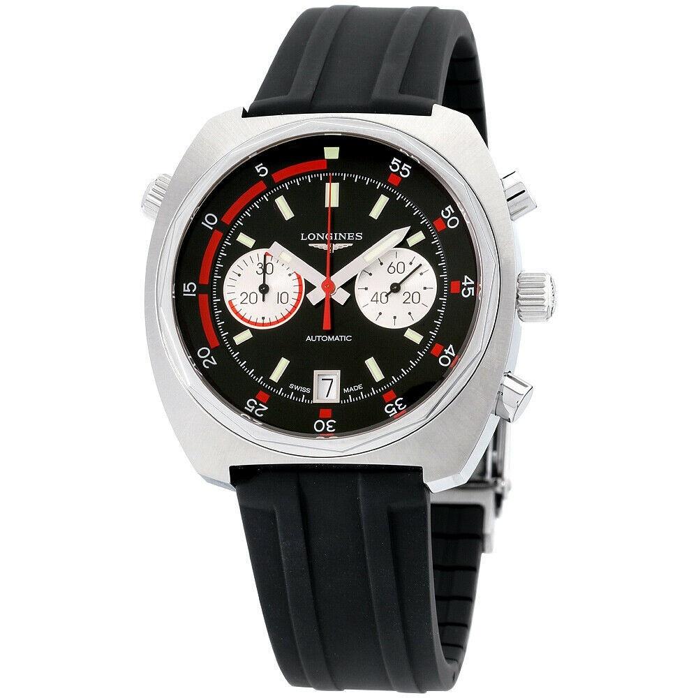 [2026 Mirror Grade]Longines Men's L2.796.4.52.9 Heritage Chronograph Black Silicone Watch