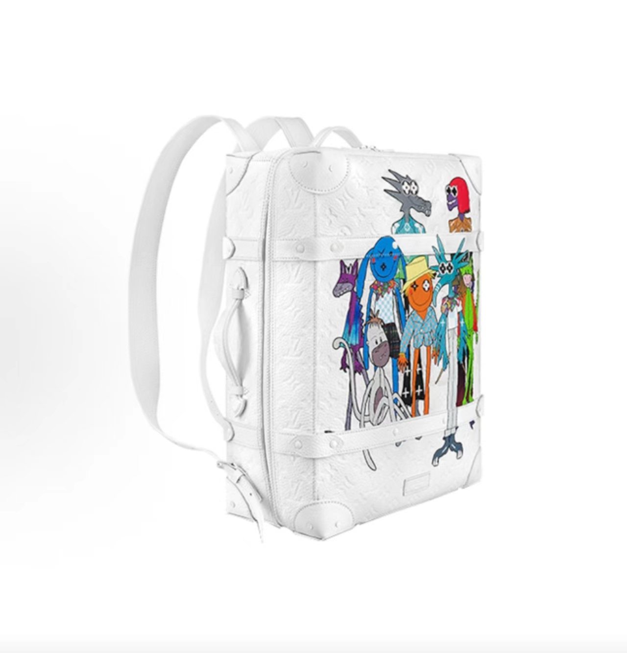 Louis Vuitton Soft Trunk Backpack Monogram Embossed White Friends Cartoon