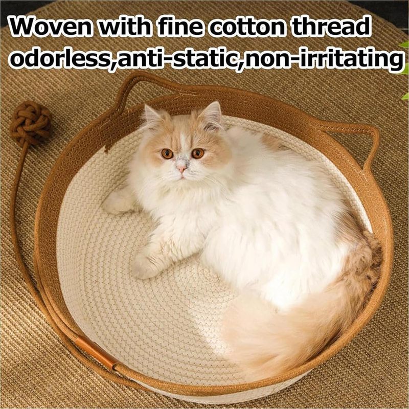 Instinct Basket, Stimuli Handwoven Cat Basket Rope Cotton Eliminates Bed Rejection Round Pet Basket, Boho Catbed for Cats Handwoven Scratchable Breathable Weave (Large)