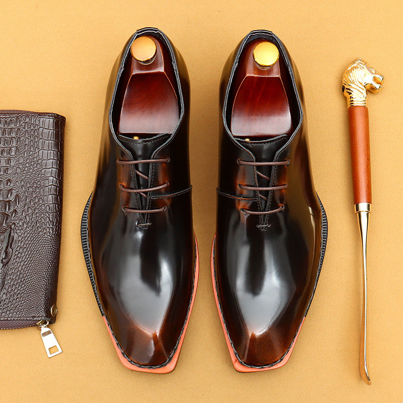 Men’s  Square-Toe Glossy Oxford Shoes 23687