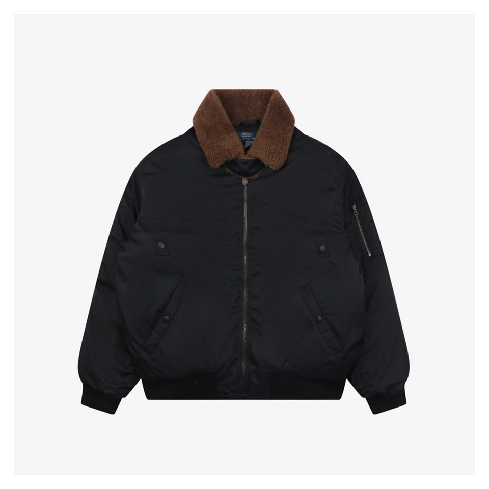 Ralph Lauren Vintage Shearling-Collar Down Flight Jacket (White/Black)