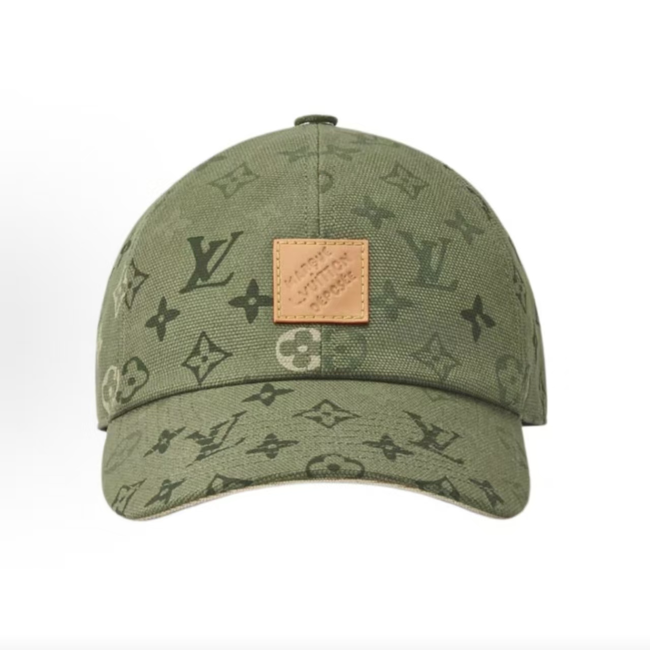 Louis Vuitton Khaki Green Multitone Monogram Leather Patch Baseball Cap