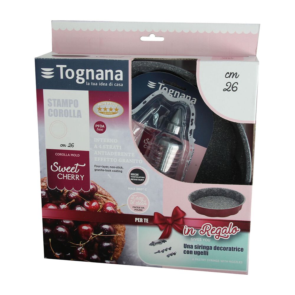 TOGNANA Forma do pieczenia okrągła 26 cm Tognana Sweet Cherry, z zestawem do dekoracji, bordowa