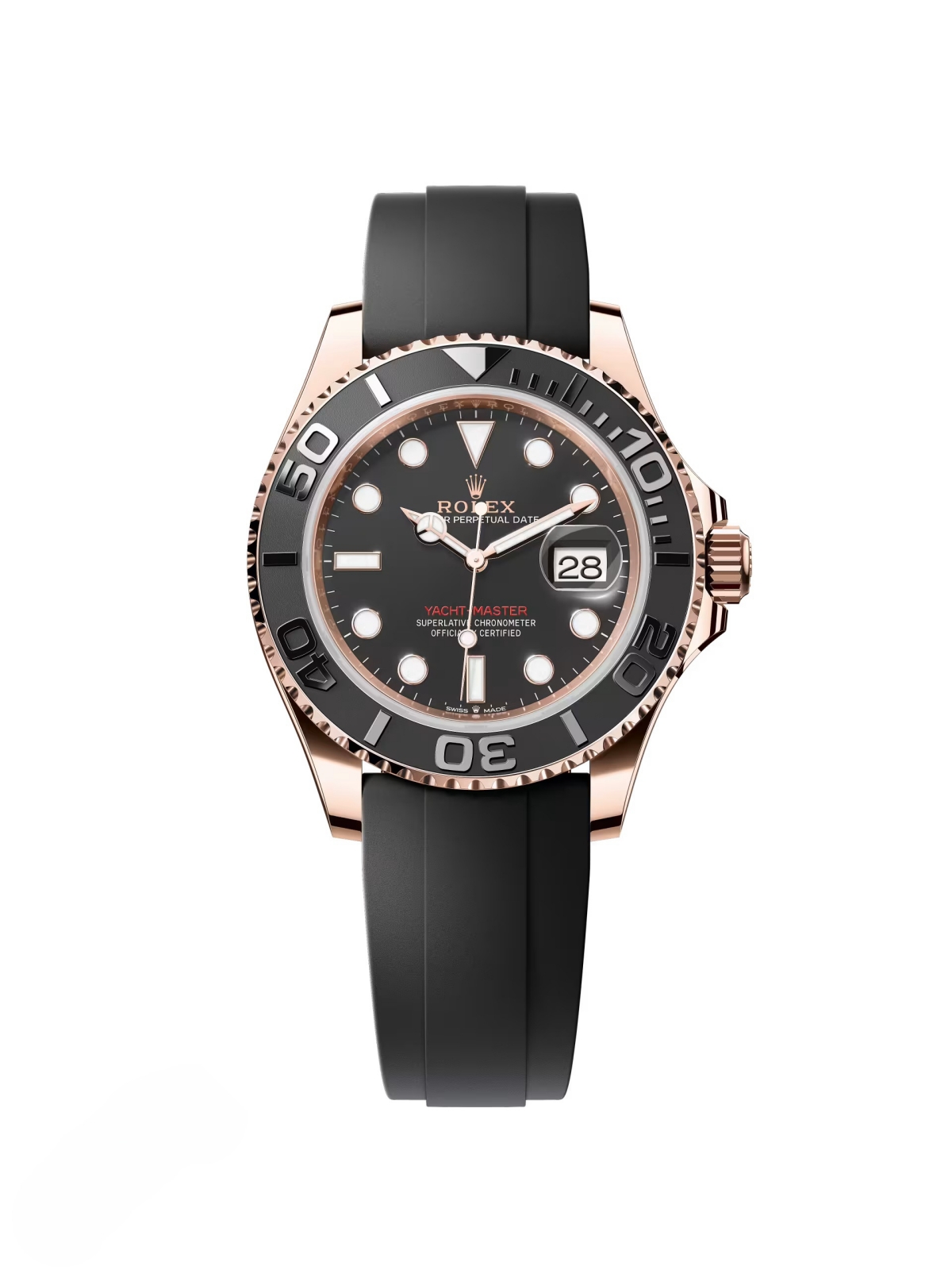 [2026 Mirror Grade]RLX Yacht-Master 40mm Rose Gold - Black Dial - Rubber Strap (Ref# 126655)