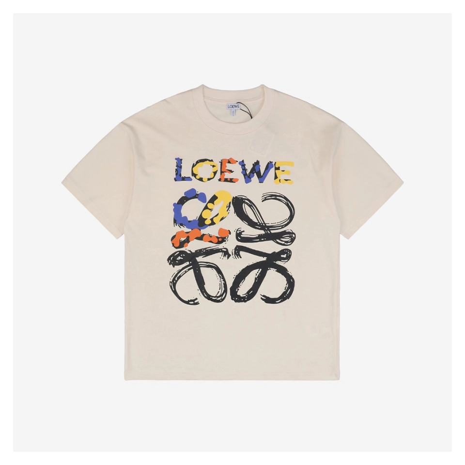 L Colorful Graffiti Flower Emblem Print T-Shirt (Black/Beige)