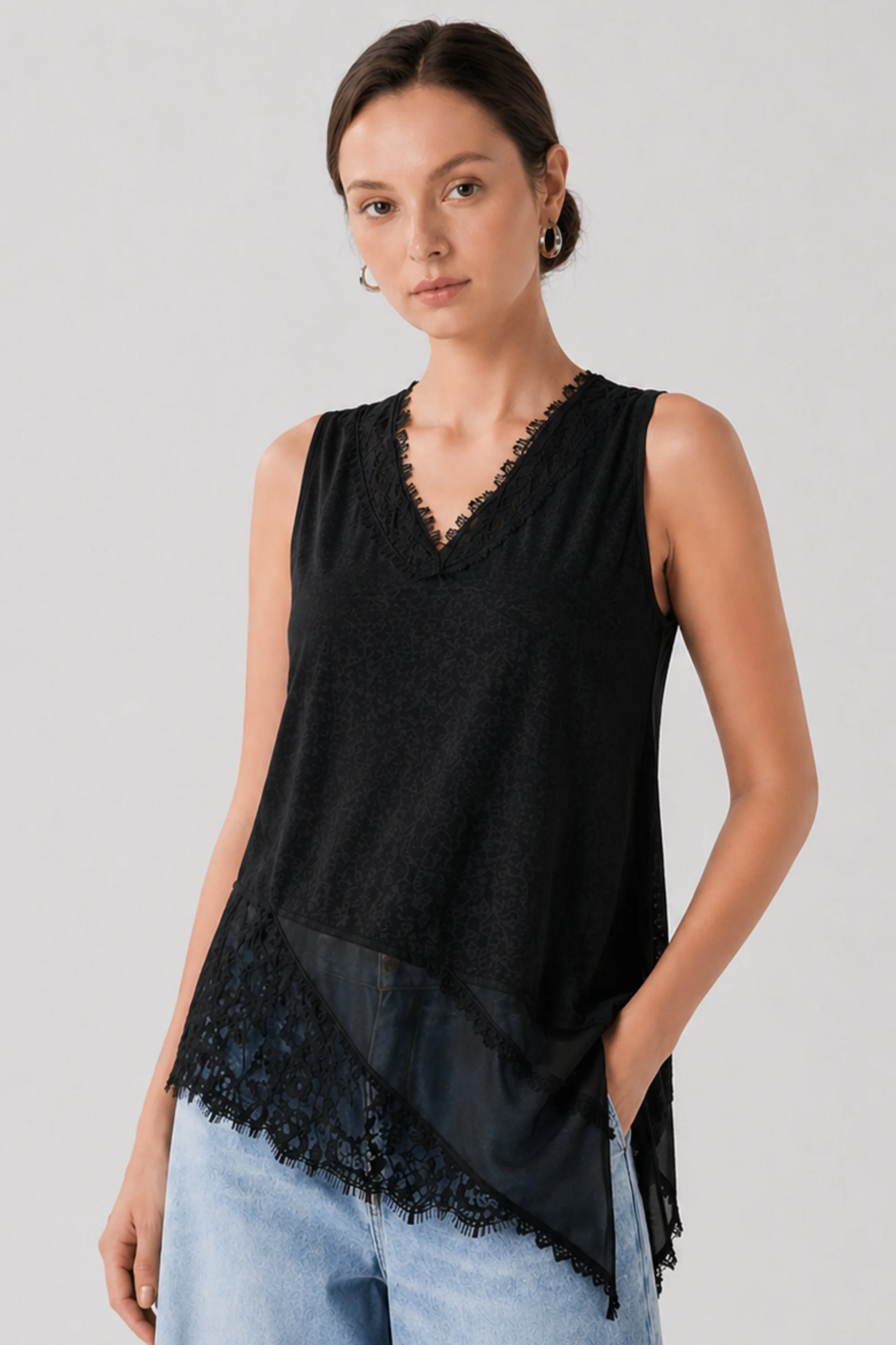 Black Lace Cascade Top