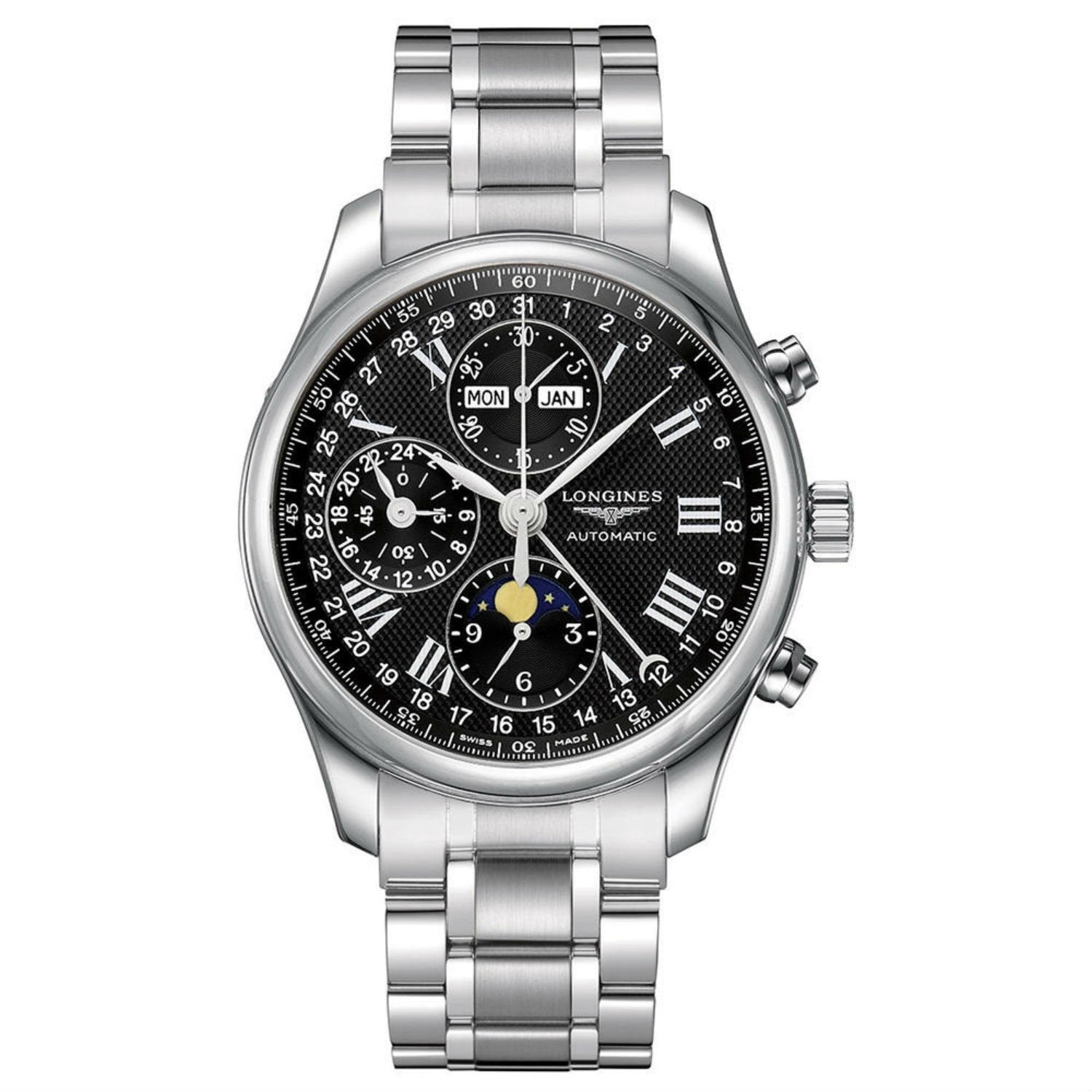 [2026 Mirror Grade]Longines Men's L27734516 Master Moonphase Chronograph Automatic Stainless Steel Watch