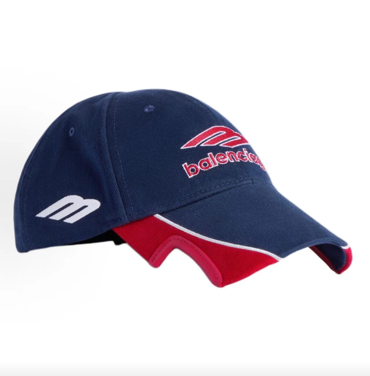 Balenciaga Racing Logo Navy Red Colorblock Baseball Cap