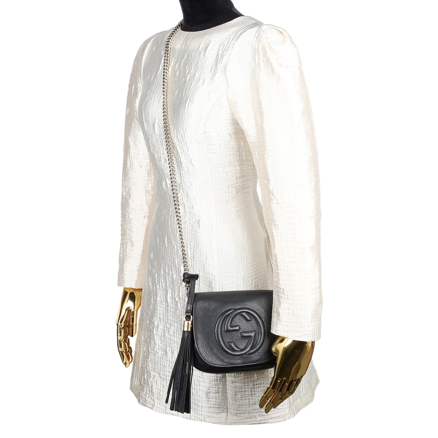 Pebbled Calfskin Small Soho Flap Crossbody Black