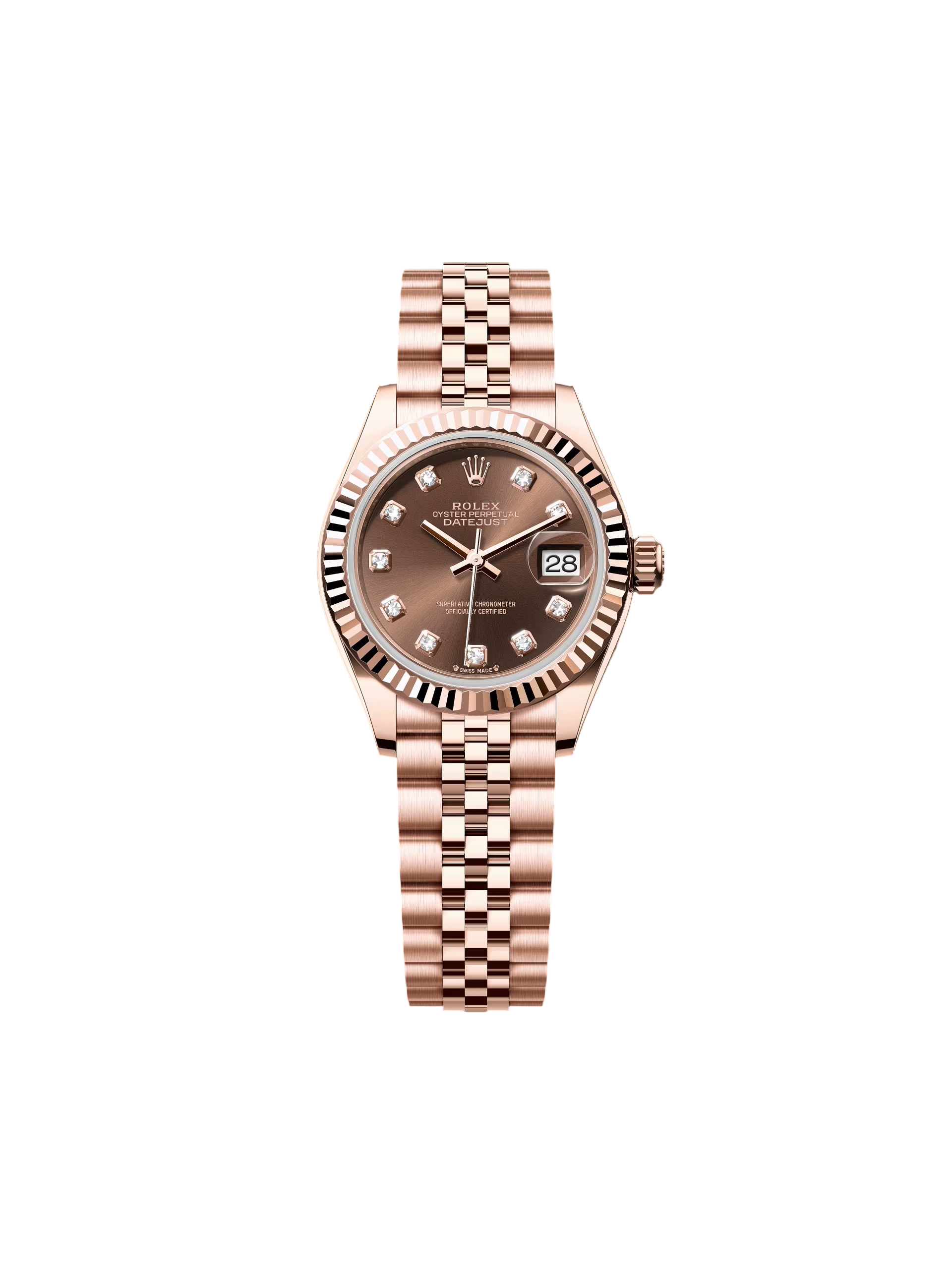 [2026 Mirror Grade]RLX Lady-Datejust 28mm 279175 Chocolate Diamond-Set Dial President Everose Gold